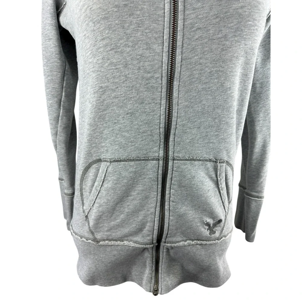 Y2K American Eagle Gray Full Zip Hoodie Women's Large Fleece Lined 2000s Preppy - Picture 5 of 16